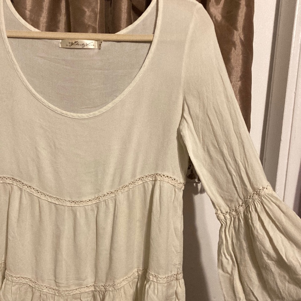 BoHo Blouse Transparent Cream Color Cotton Lace Details by Liberty Love Size M